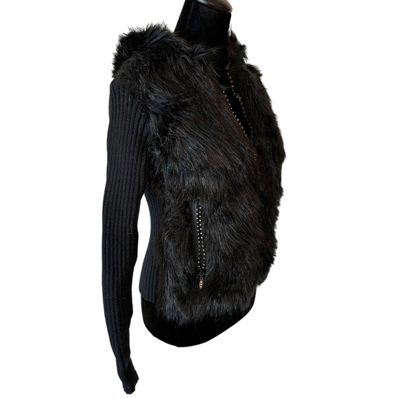 Roberto Cavalli Vintage Black Faux Fur Hooded Sweater Jacket Small - Picture 8 of 16